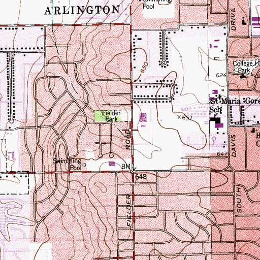 Topographic Map of Westminster Presbyterian Church in Arlington, TX