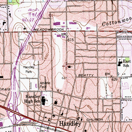 Topographic Map of Handley Seventh Day Adventist Church, TX