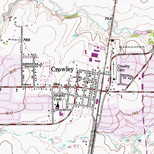 Topographic Map of First Presbyterian Church in Crowley, TX
