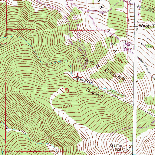 Topographic Map of Game Creek Bowl, CO