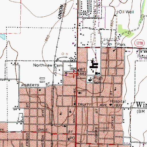 Topographic Map of Church of Christ, TX