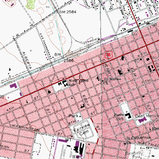 Topographic Map of First Presbyterian Church, TX