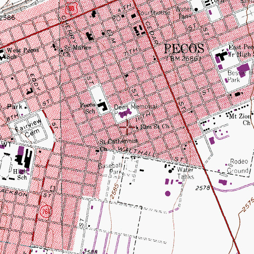 Topographic Map of Elm Street Church, TX