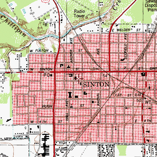 Topographic Map of First Baptist Church, TX