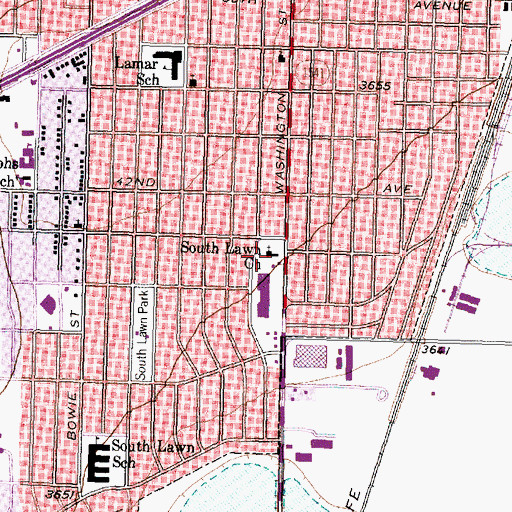 Topographic Map of South Lawn Baptist Church, TX