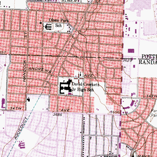 Topographic Map of Church of Christ Olsen Park, TX