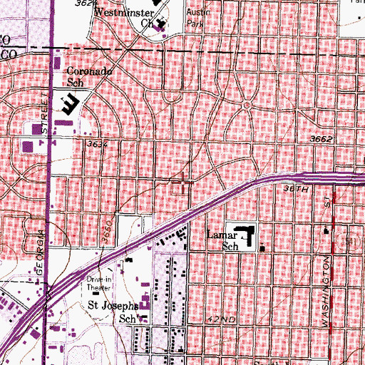 Topographic Map of Beautiful Savior Lutheran Church, TX