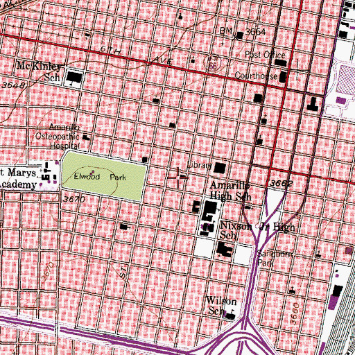 Topographic Map of First Presbyterian Church, TX