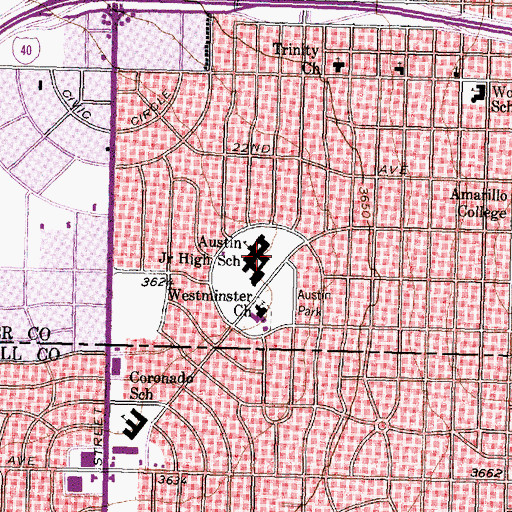 Topographic Map of Westminster Presbyterian Church, TX