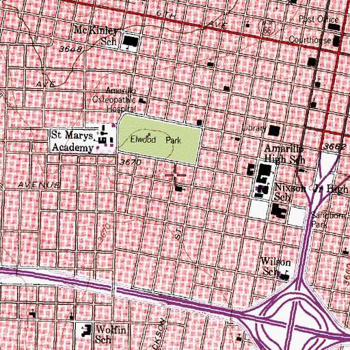 Topographic Map of Central Church of Christ, TX