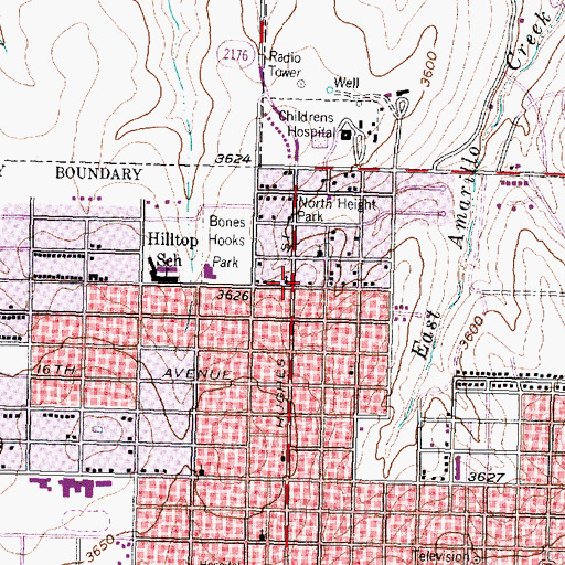 Topographic Map of North Heights Church of Christ, TX