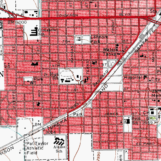 Topographic Map of First Presbyterian Church, TX