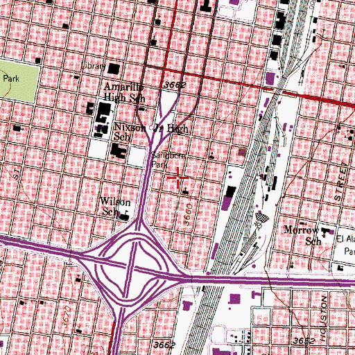 Topographic Map of Buchanan Street Baptist Church, TX