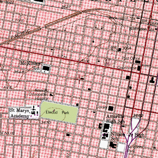 Topographic Map of Central Baptist Church, TX