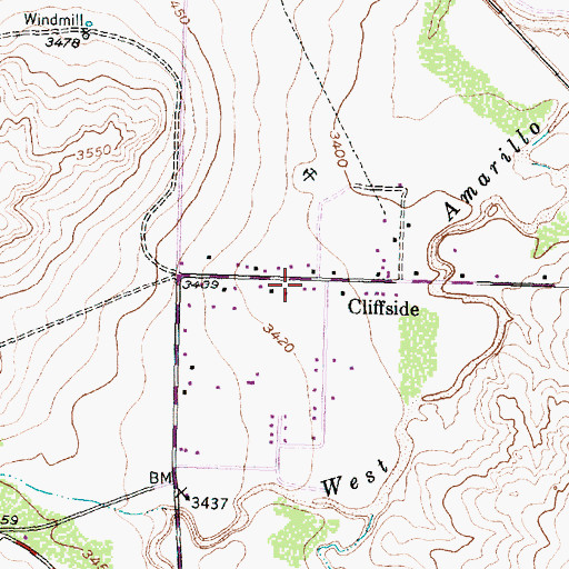 Topographic Map of Cliffside Baptist Church, TX