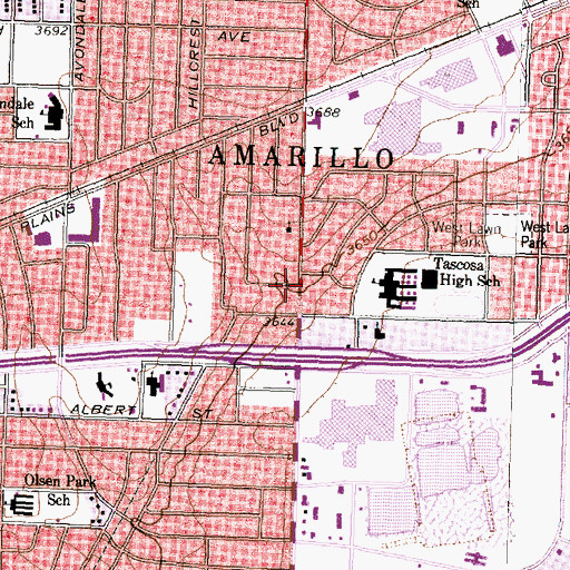 Topographic Map of High Plains Baptist Church, TX