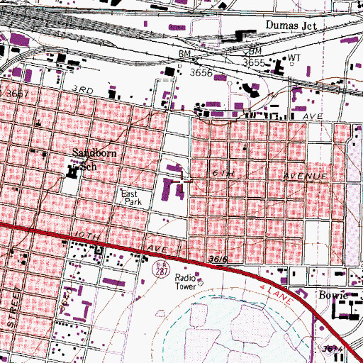 Topographic Map of Sanborn Baptist Church, TX