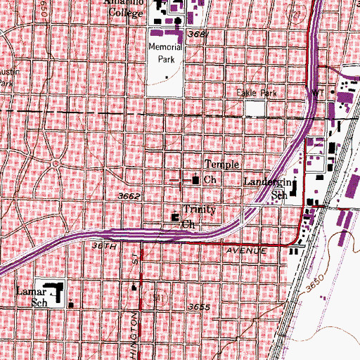 Topographic Map of Temple Baptist Church, TX