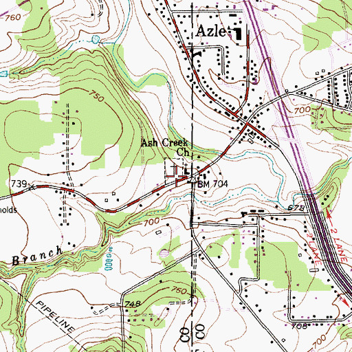 Topographic Map of Ash Creek Baptist Church, TX