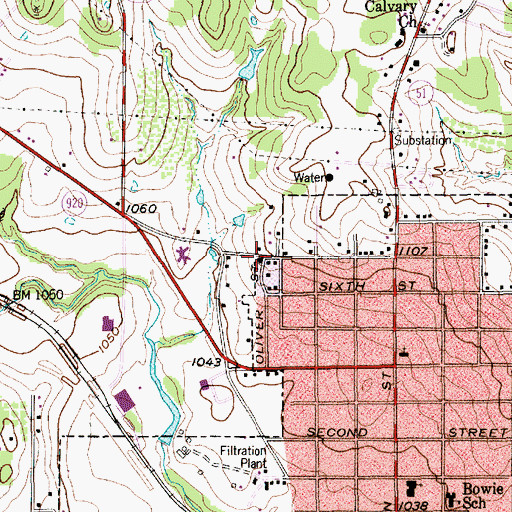 Topographic Map of First Baptist Church of Weatherford, TX