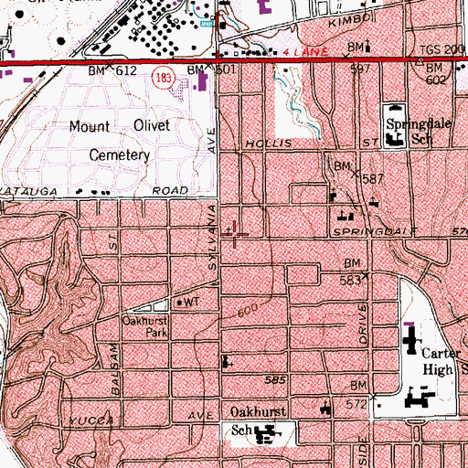 Topographic Map of Oakhurst United Methodist Church, TX