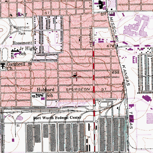 Topographic Map of Saint Paul United Methodist Church of Fort Worth, TX