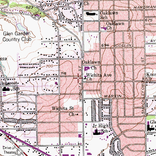 Topographic Map of Wichita Avenue Methodist Church, TX