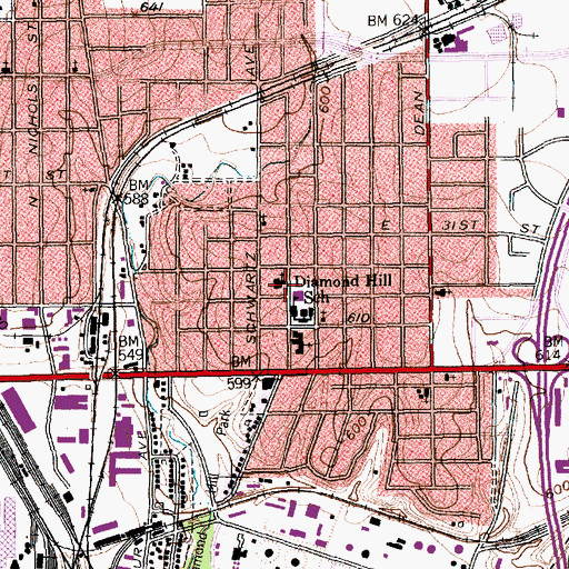 Topographic Map of Diamond Hill United Methodist Church, TX