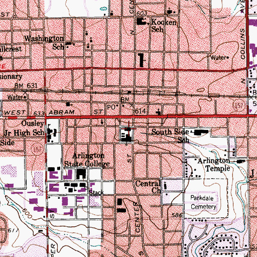 Topographic Map of First United Methodist Church in Arlington, TX
