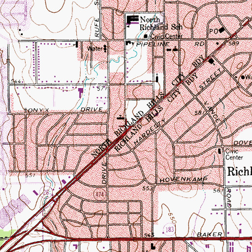 Topographic Map of Hurst Church of the Nazarene, TX