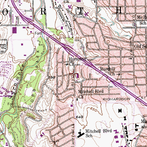 Topographic Map of Greater Harvest Church of God in Christ, TX