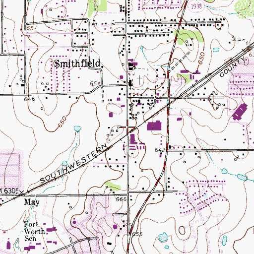 Topographic Map of Church of Christ in Smithfield, TX