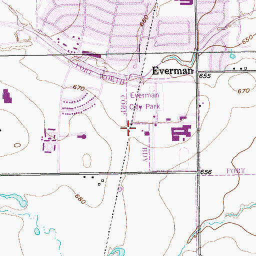 Topographic Map of Everman Church of Christ, TX