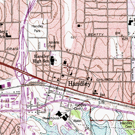 Topographic Map of Handley Church of Christ, TX