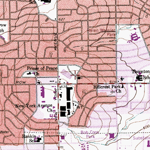 Topographic Map of Hillcrest Church of Christ, TX