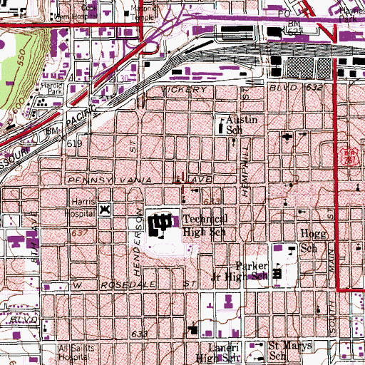 Topographic Map of Saint Johns United Church of Christ, TX