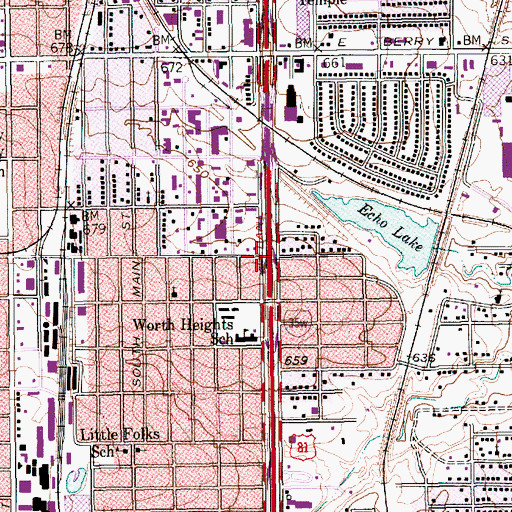 Topographic Map of Worth Heights Church of Christ, TX