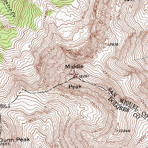 Topographic Map of Middle Peak, CO