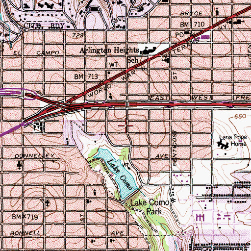 Topographic Map of Arlington Heights Church of Christ, TX