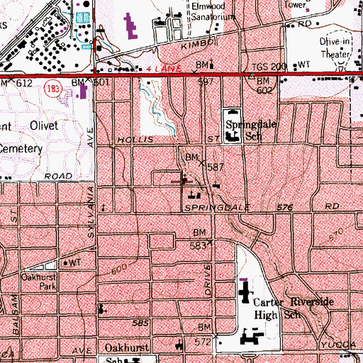 Topographic Map of Springdale Baptist Church, TX