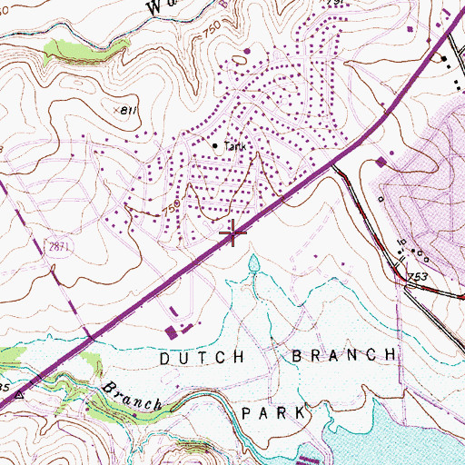 Topographic Map of Wheatland Baptist Church, TX