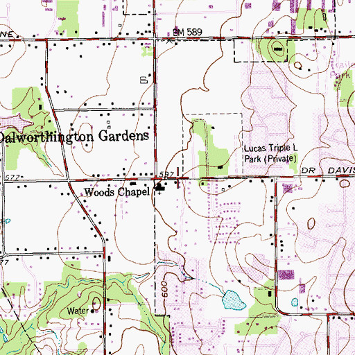 Topographic Map of Woods Chapel Baptist Church, TX
