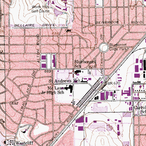 Topographic Map of Saint Andrews Catholic Church, TX