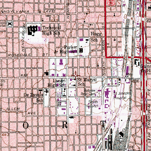 Topographic Map of Saint Marys Catholic Church, TX