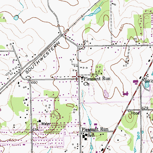 Topographic Map of Pleasant Run Baptist Church, TX