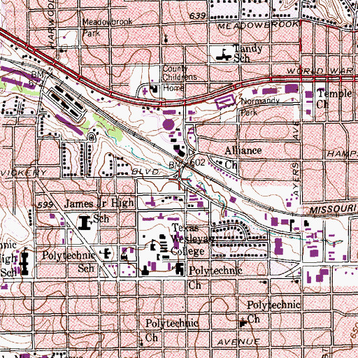 Topographic Map of Polytechnic Baptist Mission Church, TX