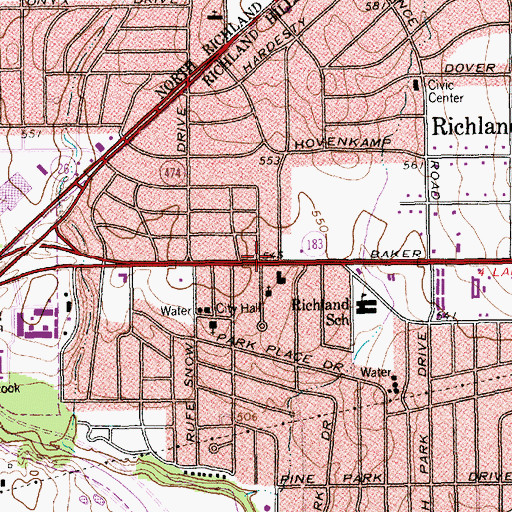 Topographic Map of Richland Hills Baptist Church, TX
