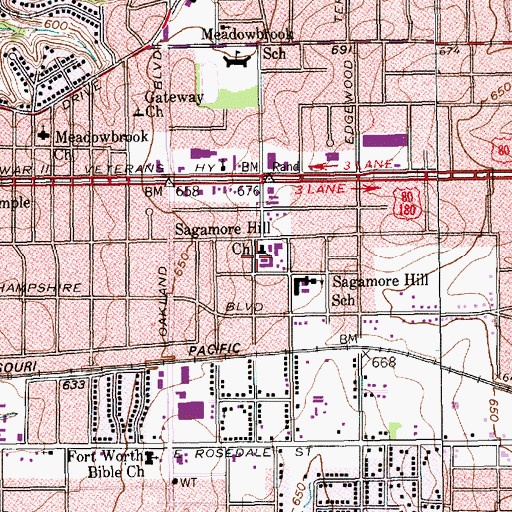 Topographic Map of Sagamore Hill Baptist Church, TX
