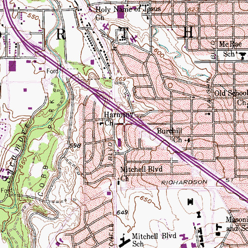 Topographic Map of Samuel Prince Memorial Baptist Church, TX