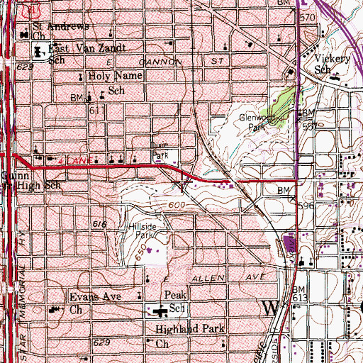 Topographic Map of Mansfield Avenue Baptist Church, TX